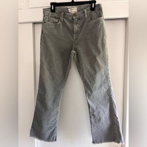 Current/Elliott Corduroy The Kick Jean Cropped in Washed Gray Frayed Hem Sz 29